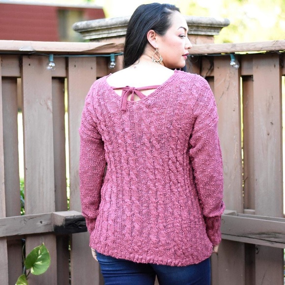 Pink berry Crossfront Cable knit sweater - Picture 2 of 2